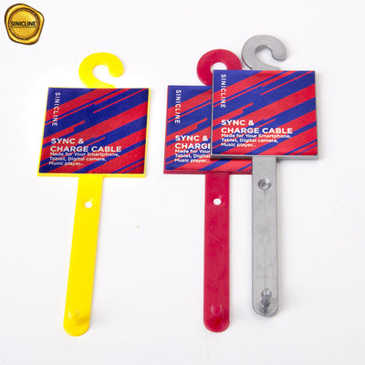 45mm*155mm Bright Yellow Belt Plastic Hanger With Colorful Stickers