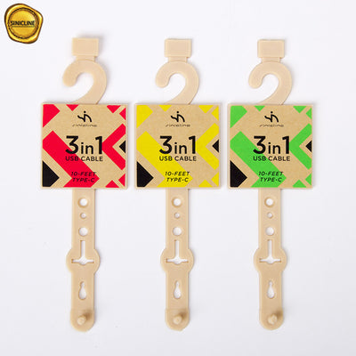 Paper Sticker Printed Beige Plastic Belt Hangers With Tail