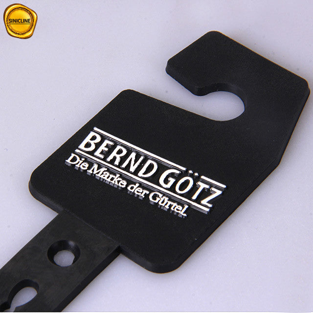 Customized Logo Embossed Black Plastic Belt Hangers For Shop