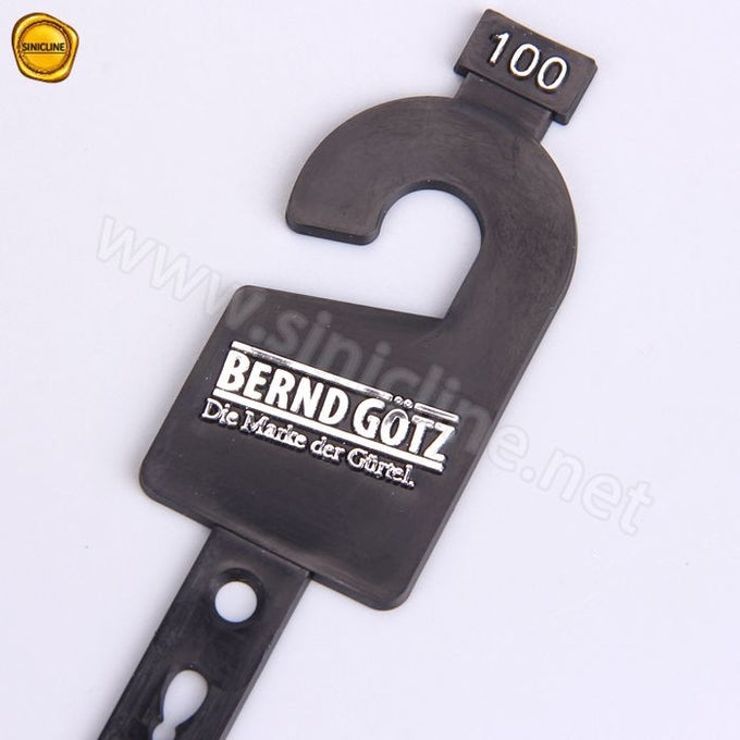 Silver Foil Embossed Logo Plastic Belt Hangers For Leather Belt