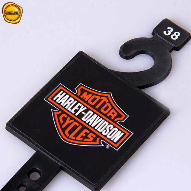 Customized Printed Black Plastic Belt Hangers With Stickers