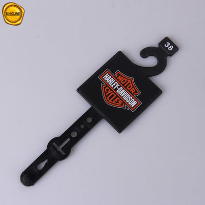 Customized Printed Black Plastic Belt Hangers With Stickers